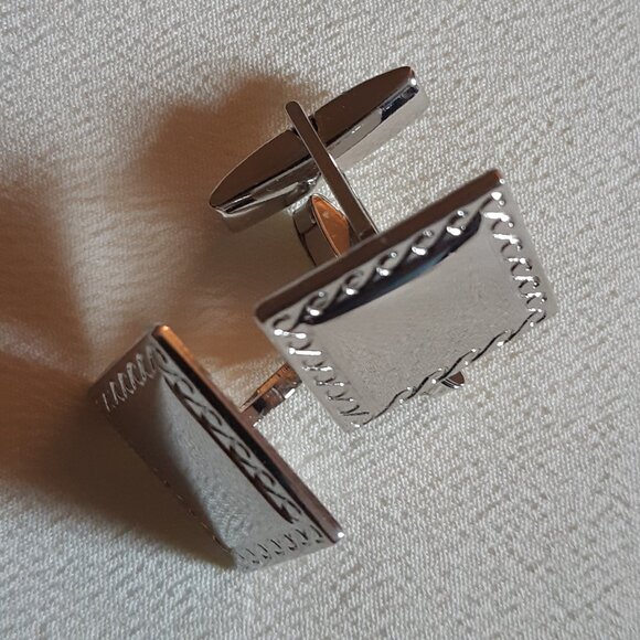 Anson Vintage Cuff Links Silver Tone Metal 3/4 Inch Square ⚡️BUY 3 for $35⚡️ - Picture 2 of 9